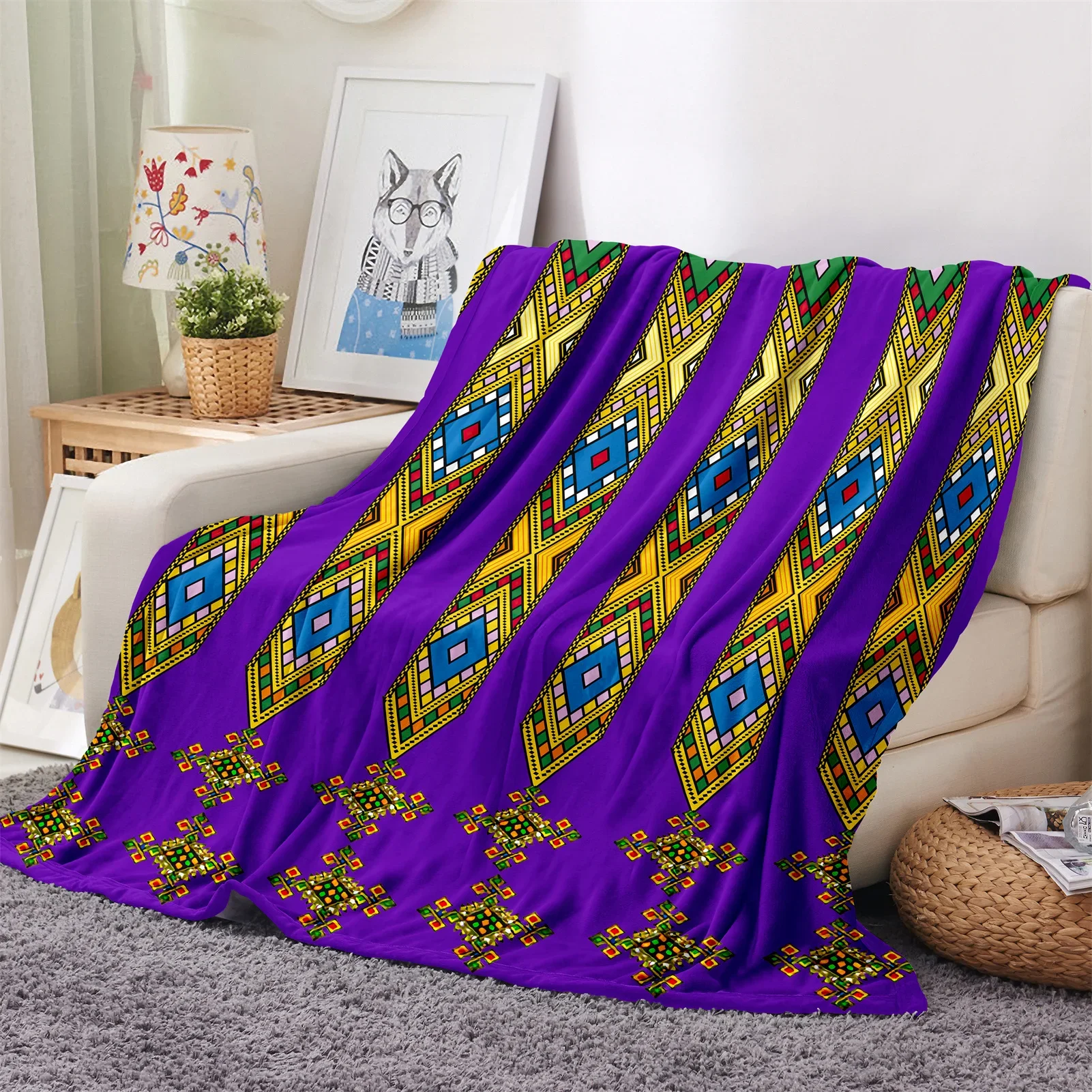 

Purple Luxury Africa Ethiopian Empire Abyssinia Warm Soft Polyester Throw Flannel Blanket for Couch Bed Travel Cover Bedding