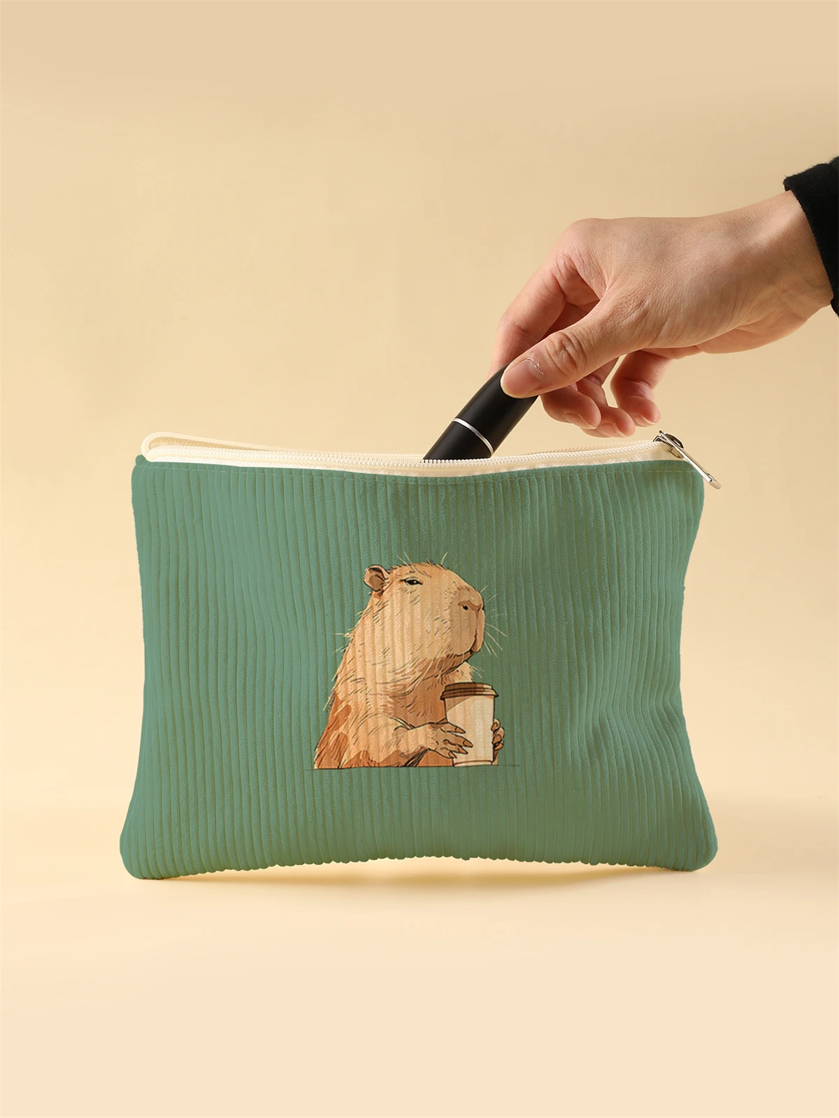 Women's Corduroy Travel Cosmetic Bag Portable Large Capacity Makeup Storage Organizer Zipper Clutch Purse Make up Bag