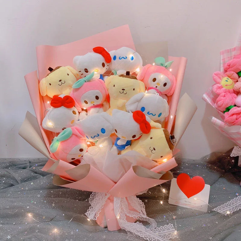 Букеты Hello Kitty со светодиодсветильник кой My Melody Cinnamoroll Kuromi Kawaii Плюшевые игрушки