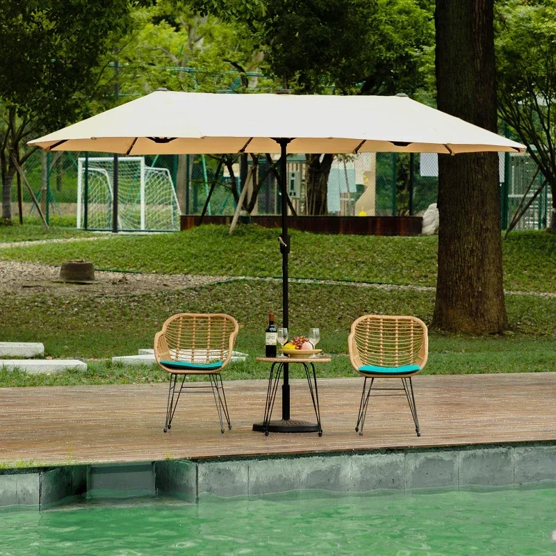 Outdoor Rectangular Market Umbrella Parasol with Crank Lift