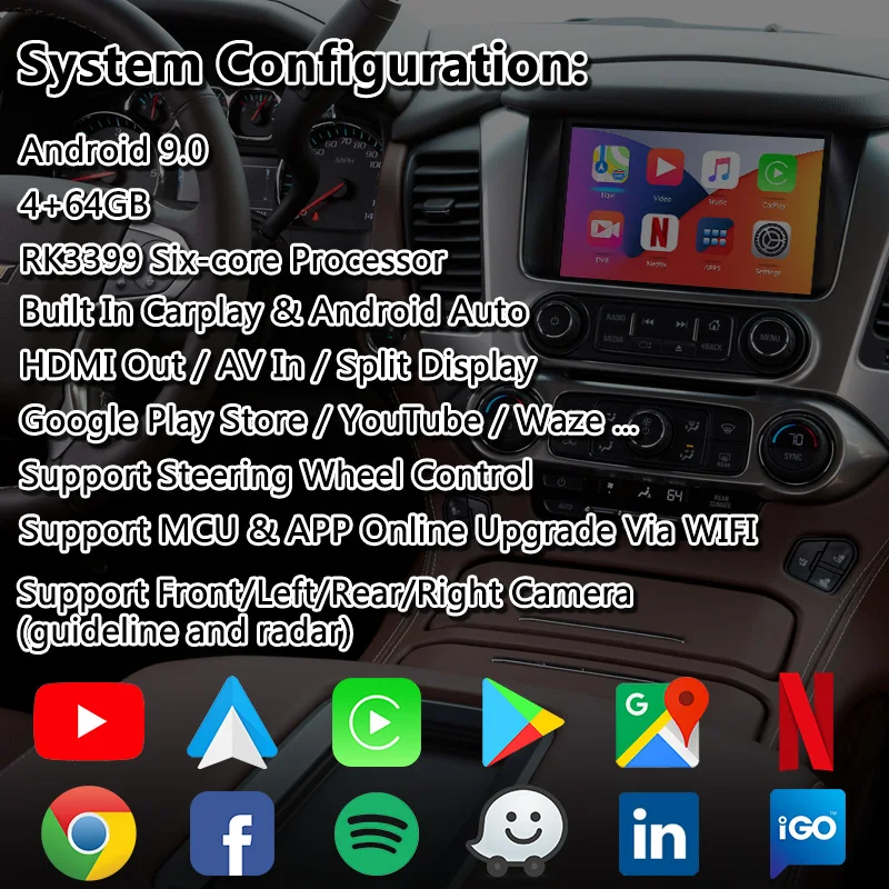 gps for car Lsailt Android Carplay Interface for Chevrolet Suburban Tahoe Yukon Silverado With Multimedia Video GPS Navigation NetFlix truck gps