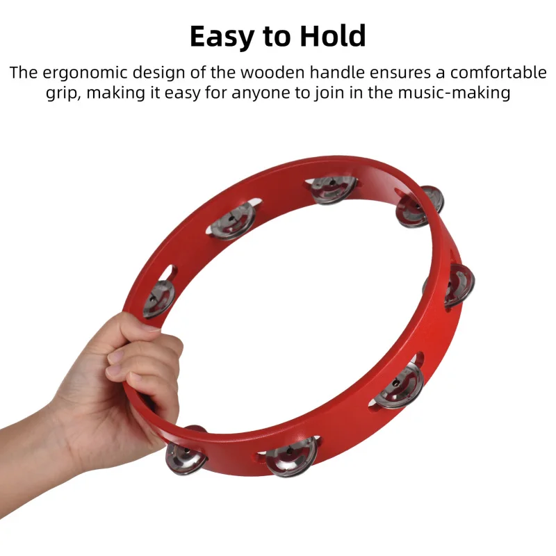 6/8/10 inchTambourine Pleasant Jingle Sound Single Row Wooden Tambourine Hand Cranked Bell Percussion Instruments Party Supplies