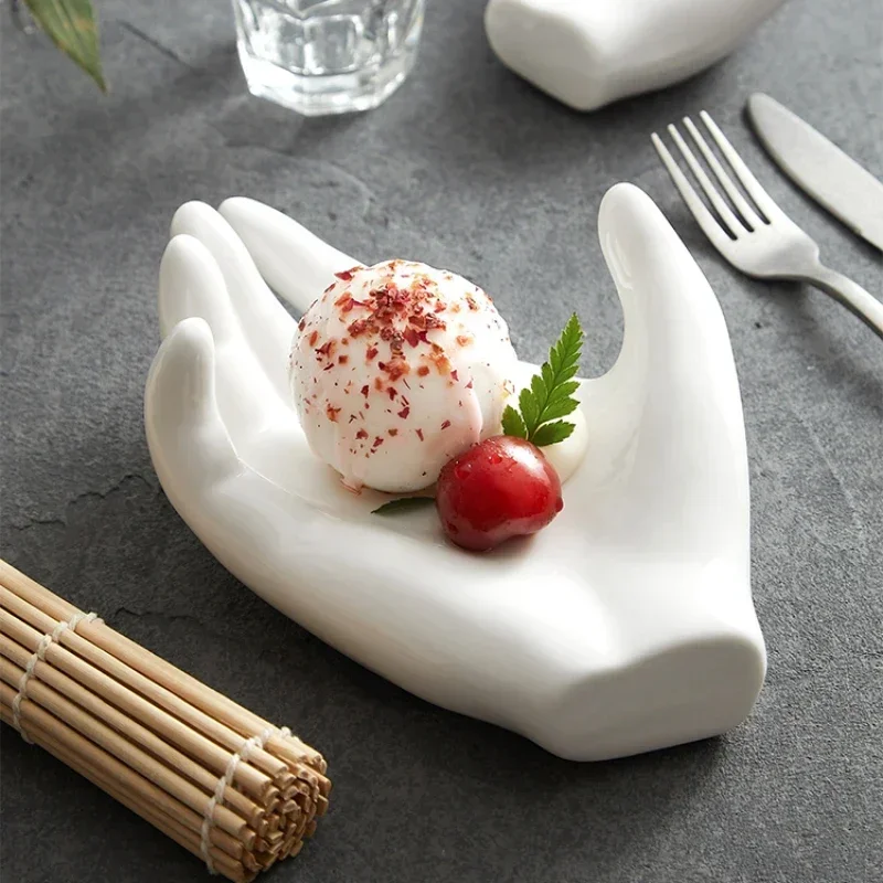 Creative Hotel Special-shaped Chinese Plates White Hand-shaped Ceramic Plates Special Club High-end Restaurant Dessert Tableware