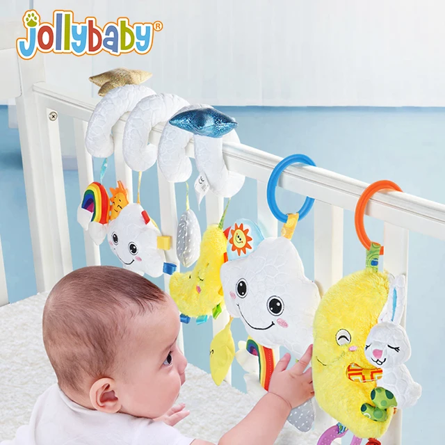 Jollybaby Music Crib Mobile Spiral Toys for Baby Stroller Toys 0 12 Months Plush Baby Bed Hanging Stuffed Cloud Moon Rainbow 2