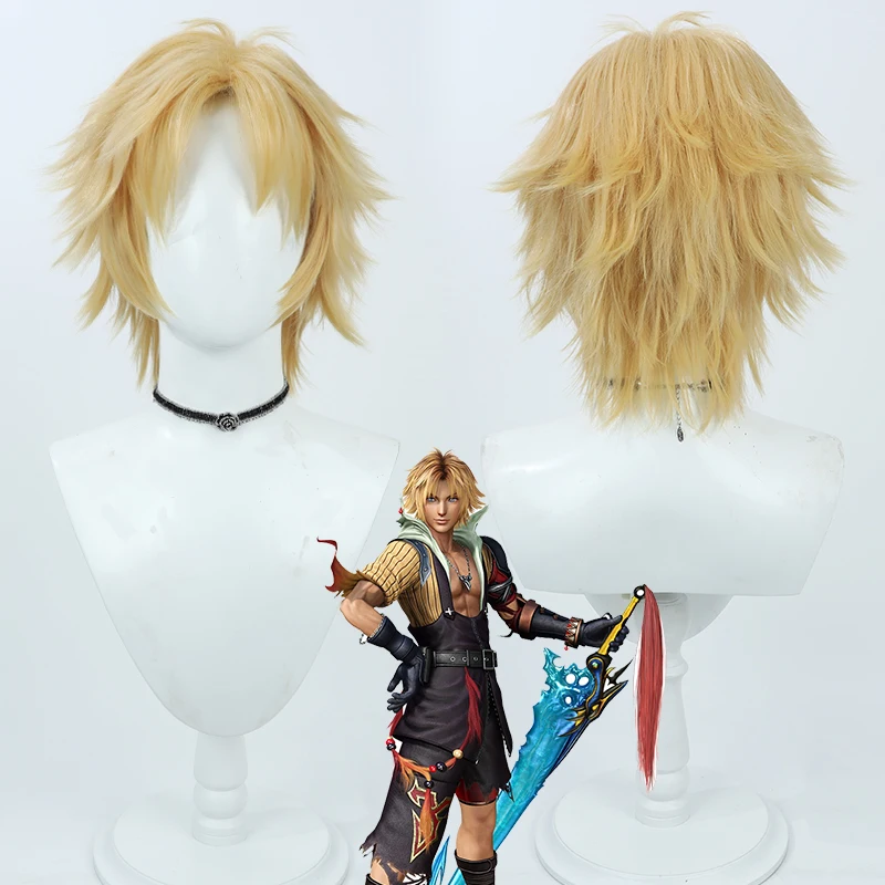 

Final Fantasy Ⅹ FF7 Tidus Cosplay Wig Short Blonde Yellow Heat Resistant Synthetic Hair Halloween Party Carnival Role Play