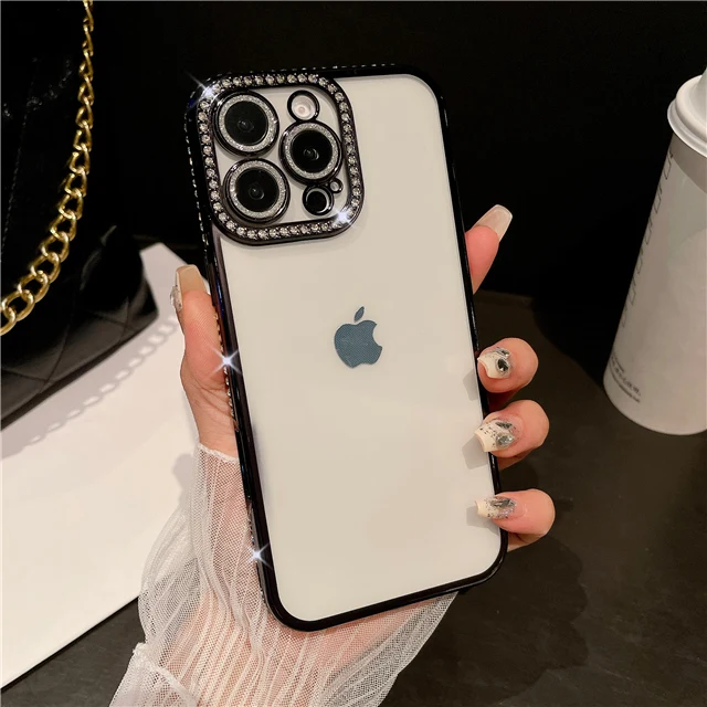 Luxury Plating Flash Diamond Bumper Phone Case with Shiny Rhinestone Lens Cover