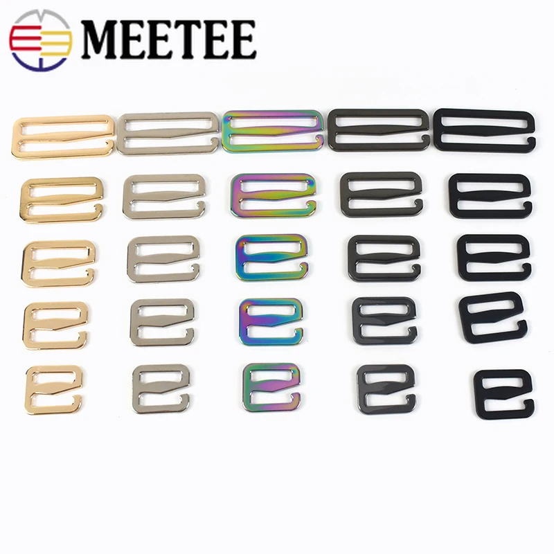 Meetee 10/20Pcs 20-50mm Metal Bag Strap Buckles Tri-Glide Adjust Clasp  Clothes Belt Buckle Webbing Slider Hook Accessories