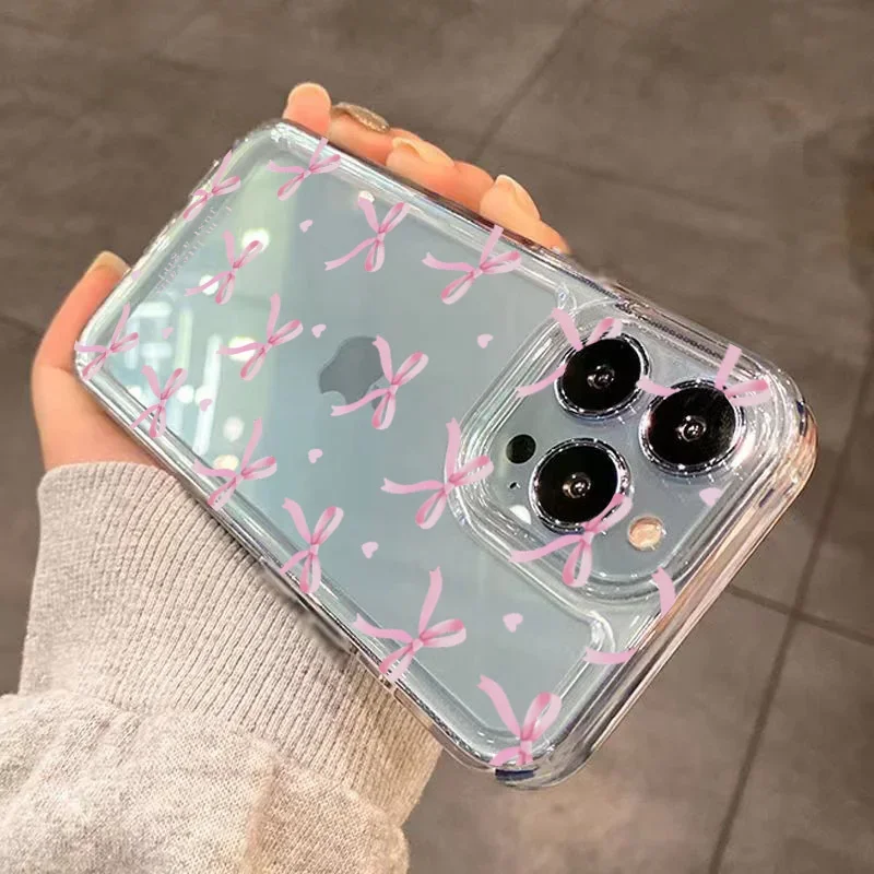 Korean Cute Pink Bow Soft Clear Phone Case