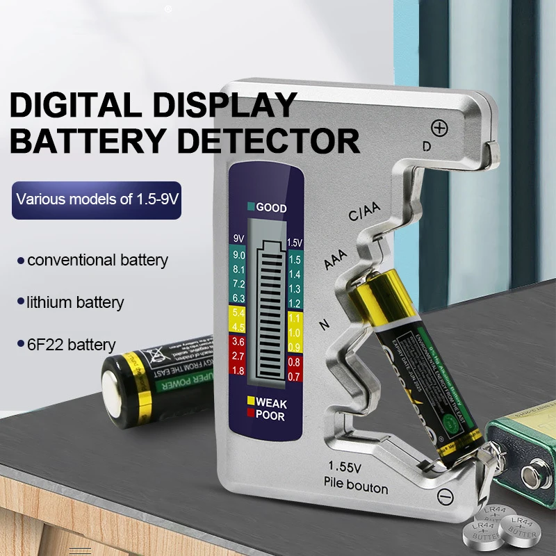 Battery Tester Universal Digital Battery Tester LCD AA/AAA/9V/1.5V Button Cell Battery Capacity Check Detector Capacitance Diagnostic Tool