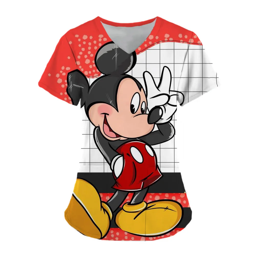 thumbnail image 1 of Uniforme de enfermera para mujer, camiseta de manga corta con cuello en V y estampado de Mickey Mouse de Disney, uniforme de enfermera de trabajo con bolsillos, 1 of 5