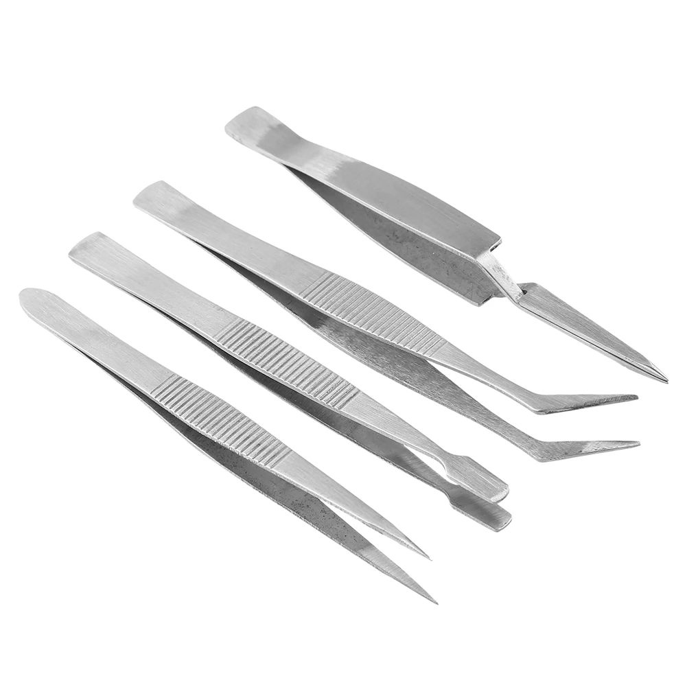 4PCS Tweezers Kit Stainless Steel Precision Tweezers Thickened Straight Bent Clip Tool For Electronics Repair Soldering Crafting