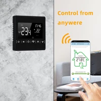 เครื่องควบคุมอุณหภูมิหน้าจอสัมผัสแบบเต็ม WiFi เครื่องควบคุมอุณหภูมิความร้อนใต้พื้นหลังสีดำแรงดันไฟฟ้ากว้าง 3