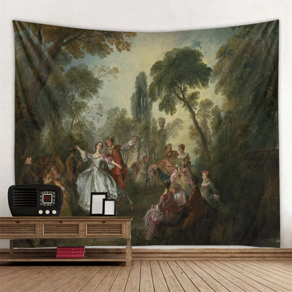 European style landscape oil painting tapestry, home wall hanging fabric, Bohemian, aesthetic, living room, bedroom decoration