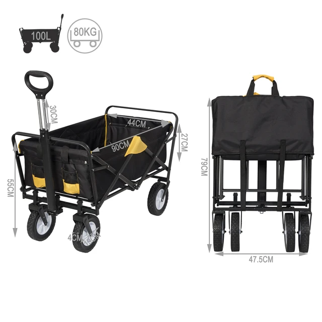 Összecsukható Kerti Kocsi Kosár Kemping Bevásárló Tengerparti Szerszám Kézi Szállítási 4 Kerekes Terhelés 80 Kg - Image 6