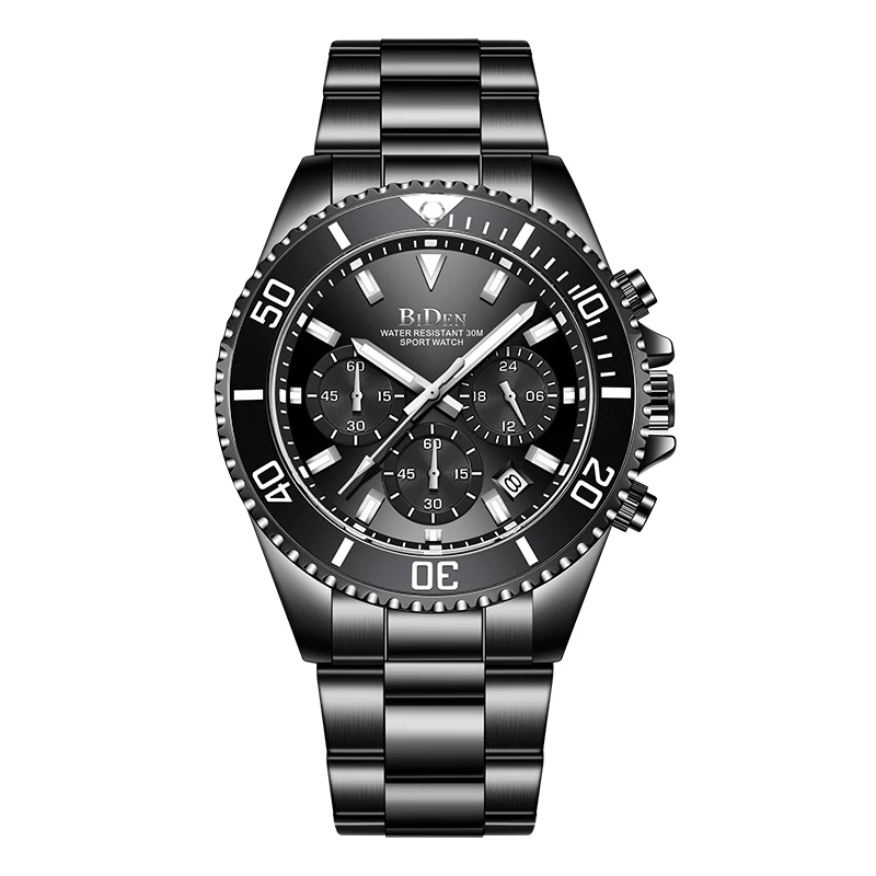 BIDEN Mens Chronograph Stainless Steel Strap Waterproof Date Quartz Watch, Business Casual Wrist Watches 4