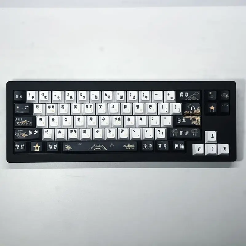 Teclado Mecânico Cherry Keycaps Estilo Chinês Antigo Caracteres Incomuns Preto Branco Clássico Faça Você Mesmo Sublimação de Lados 129 Chaves - Imagem 6