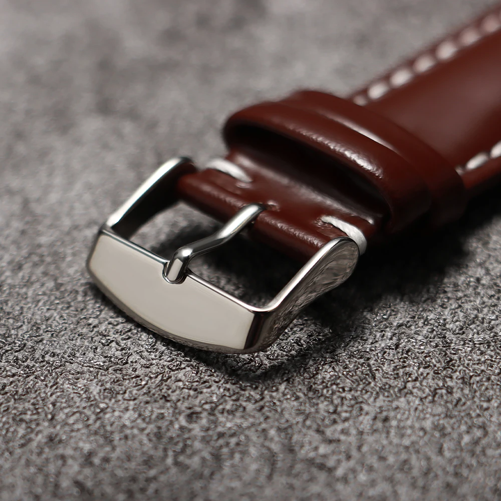 Vintage Polished Cowhide Quick Release Stitching Watch Strap, 20-22mm Universal Wristband