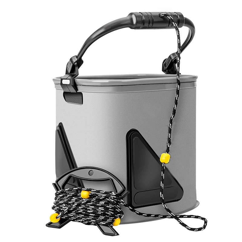 PD Fishing Tackle Fishing Bucket with Rope eva Folding Iso Bucket Thickened with Lid Portable Live Fish