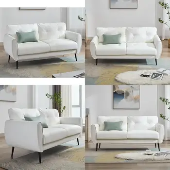 Mid-Century White Faux Leather Loveseat 1