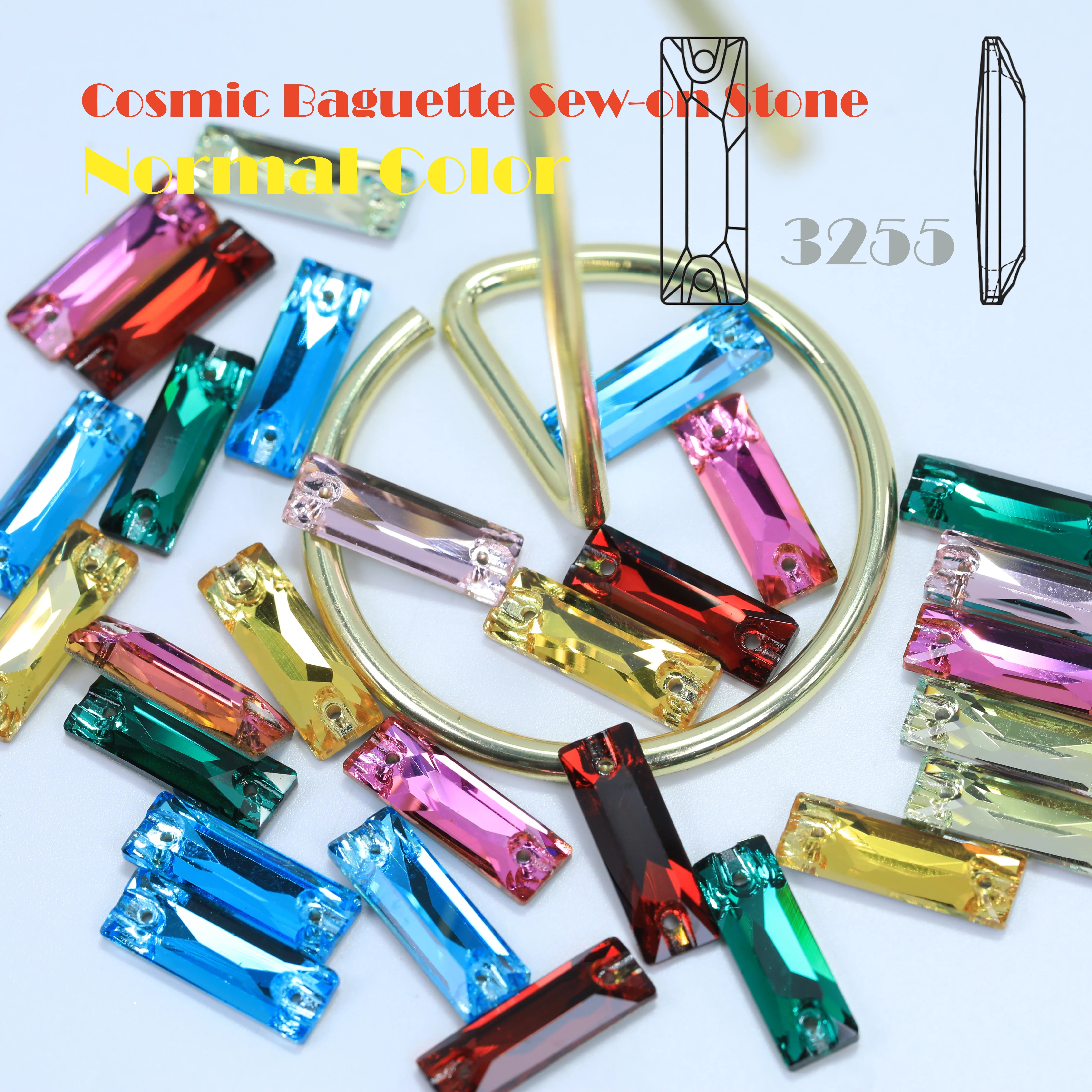 Glitzernder, farbig beschichteter langer Glas-Kristall-Baguette-Applikationsstein zum Aufnähen als Haaraccessoire, Dekoration, DIY-Bastelverzierung