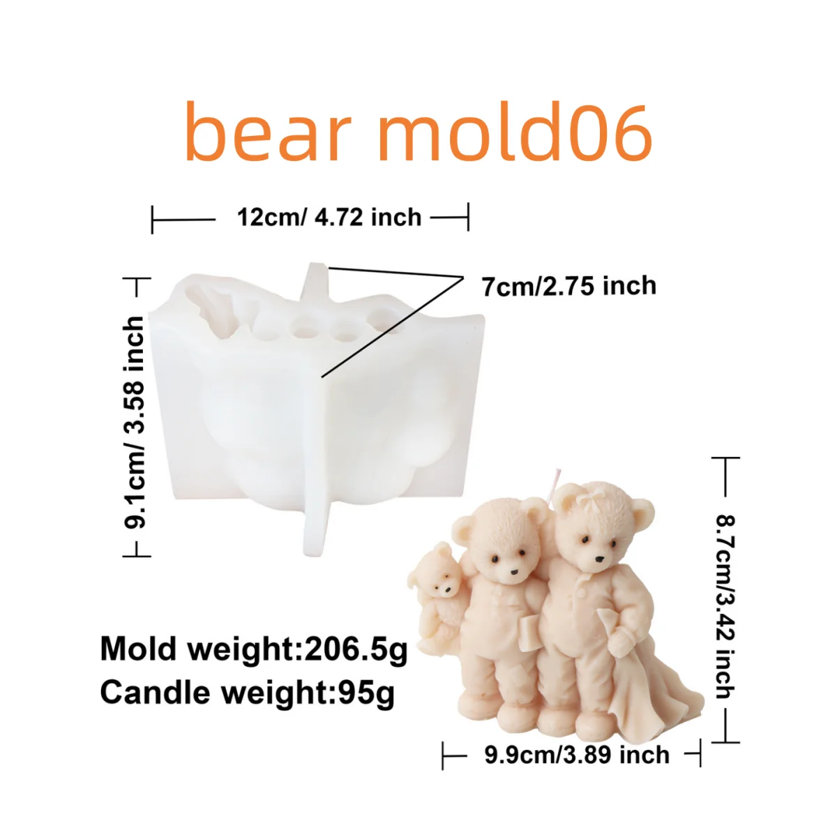 3D Cute Bear Family Candle Mold Silicone Making Handmade Soap Craft Wax Resin Plaster Home Decorations Animals Mould Craft Gifts