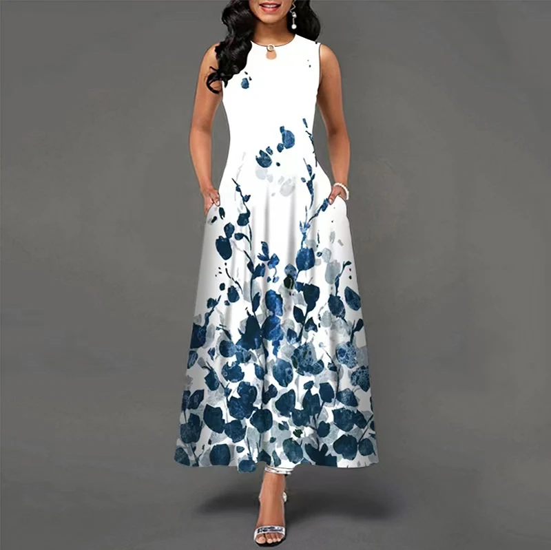 thumbnail image 1 of Nuevo vestido largo informal sin mangas para mujer, estampado bohemio retro., 1 of 5