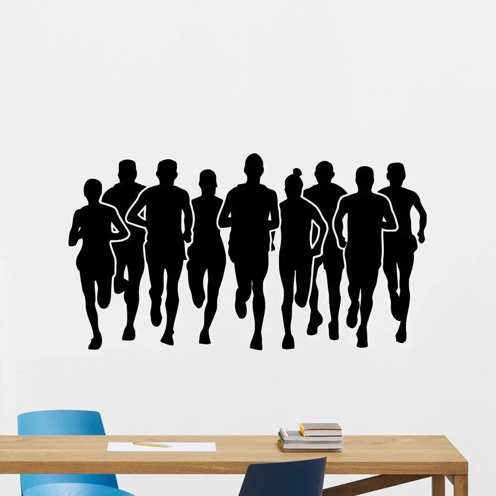 Marathon Runner Wall Sticker Running Sport Gym Fitness Decalcomanie Da Parete In Vinile Soggiorno Divano Sfondo Murale Home Decor Z453