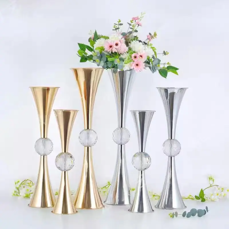 

71cm Tall 10PCS Gold Silver Vase Flowers Centerpiece Metal Vase Flower Stand Home Wedding Decoration