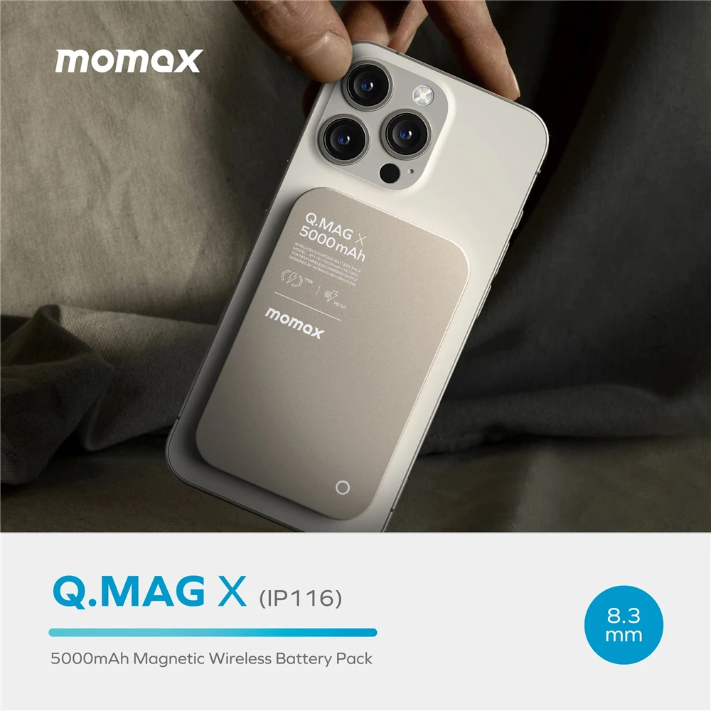 

Магнитный внешний аккумулятор Momax MagSafe, быстрая зарядка, ультратонкий металлический, тонкий, беспроводной аккумулятор, подходит для Apple iPhone