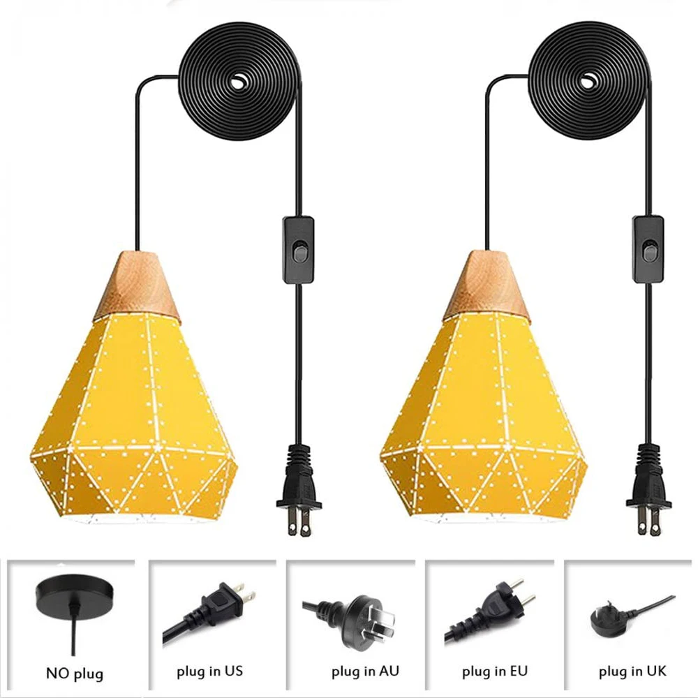 

2 Pack Vantage Carved Metal Shade Pendant Light Lovely Yellow Hanging Light Fixture Farmhouse Plug In Pendant Lamp