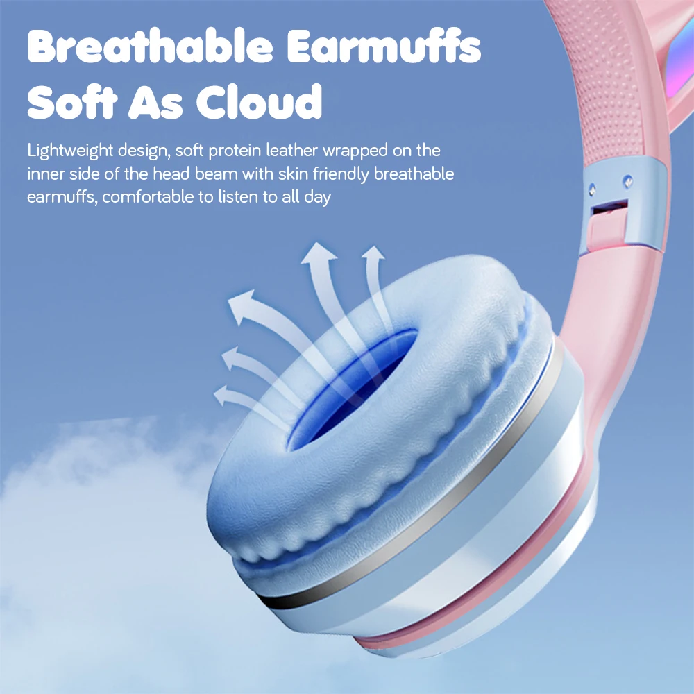 Bluetooth Kulaklıklar Degrade Renkli Kablosuz Başlıklar Mikrofonlu Katlanabilir HIFI Oyun TF Kart Gürültü Engellemeyi Destekler_voghion.com