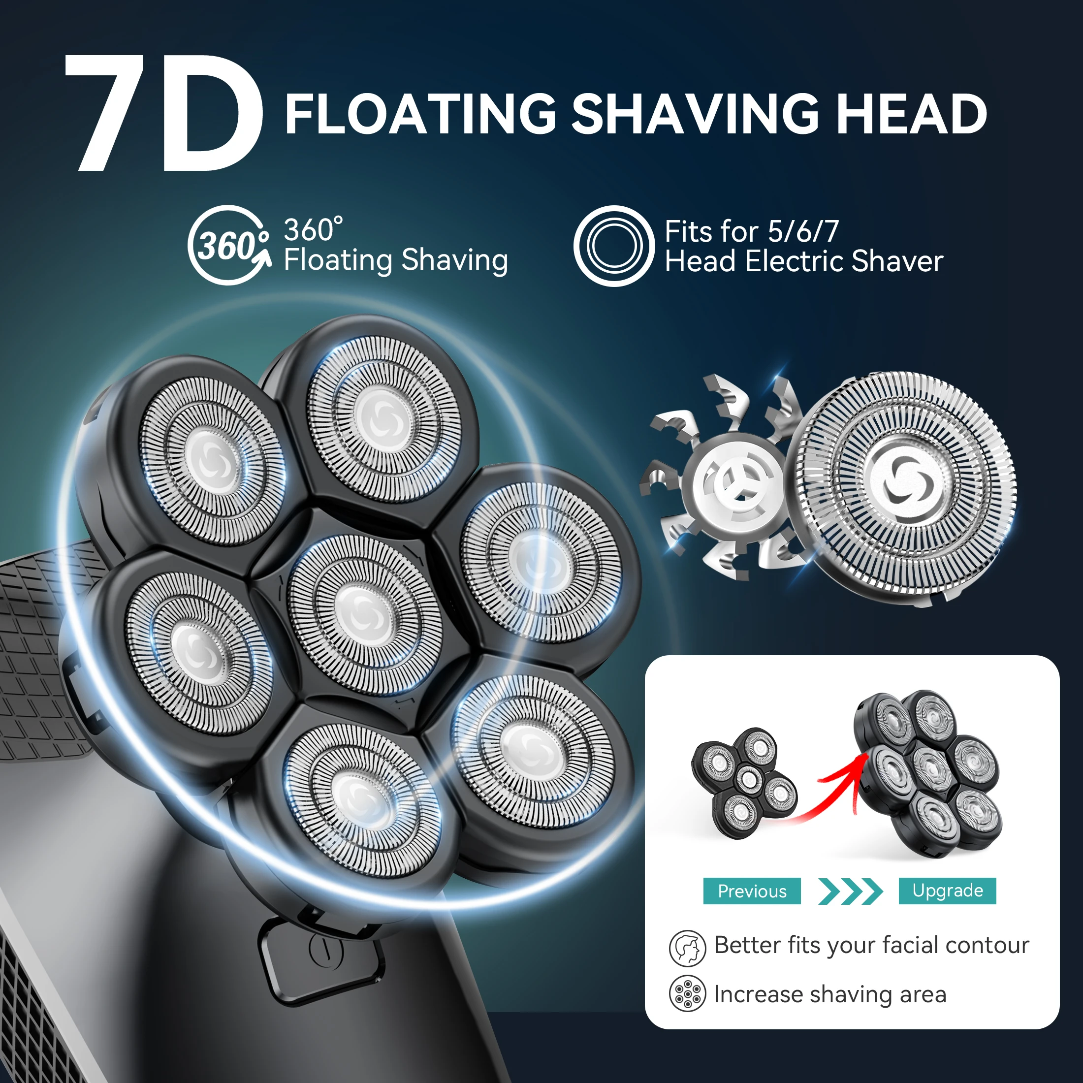 Kensen Razor Head Replacement Shaver Head Floating Washable Electric 7D Shavers Beard Practical Hair Trimmers Kit Cutter Blades 3