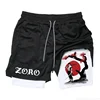 Anime Print Two-in-one Men's Elastic Double-layer Shorts Summer Quick-drying Running Fitness Compression Sports Shorts M-3XL 3