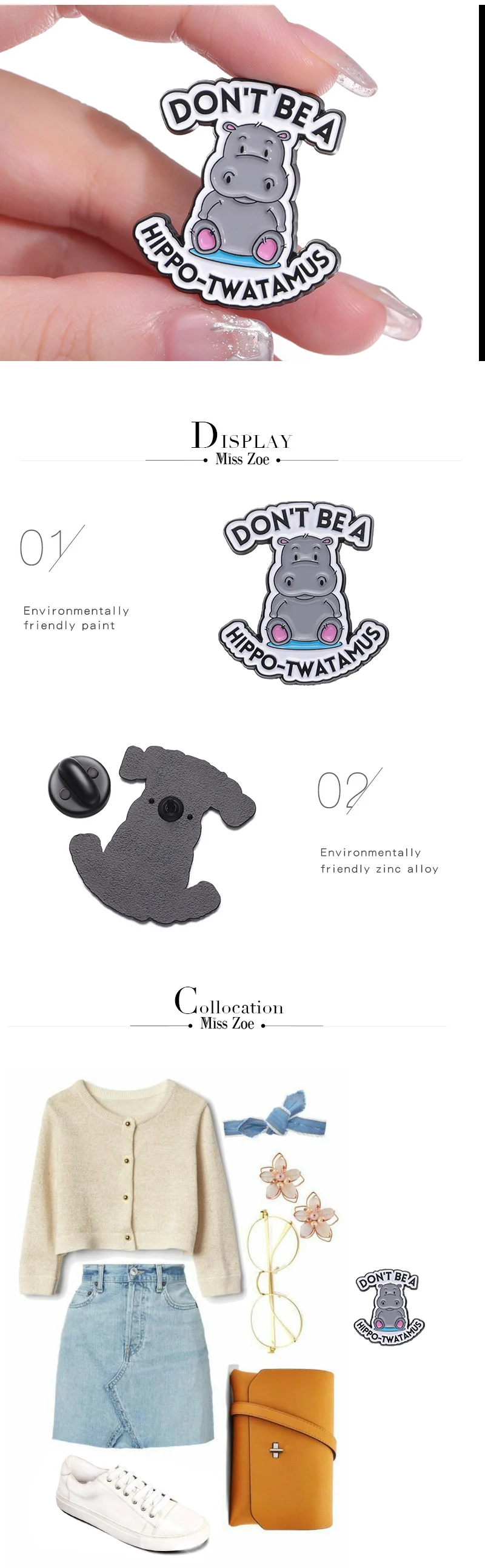 Seien Sie nicht ein Nilpferd-Twatamus Emaille Pins benutzer definierte niedliche Nilpferd Broschen Revers Abzeichen Tier lustige Schmuck Geschenk für Kinder Freunde – Detail 3