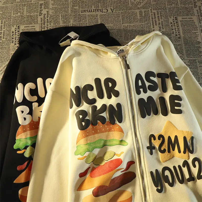 

Women Zipper Hoodie Winter Harajuku Hamburger Graphic Oversized Cardigans Aesthetic Fashion Cute Sweatshirts Streetwear Y2k