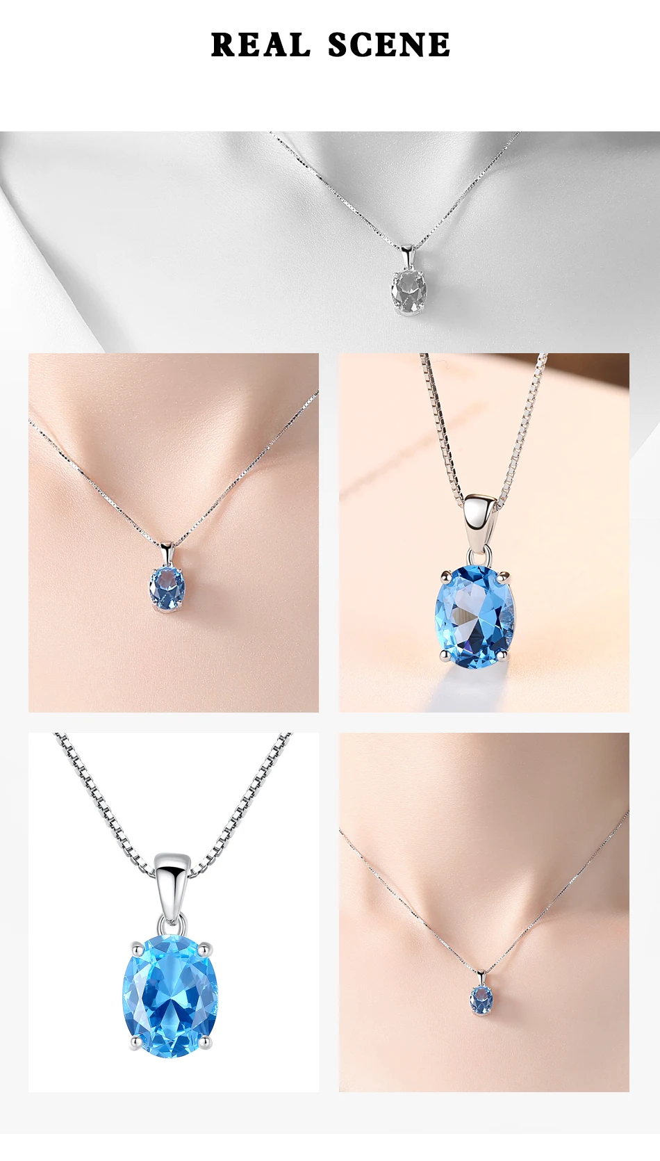 Collier en argent Sterling topaze bleu ciel synthétique pour femmes, pendentif en pierre ovale classique, chaîne Fine de mariage_voghion.com