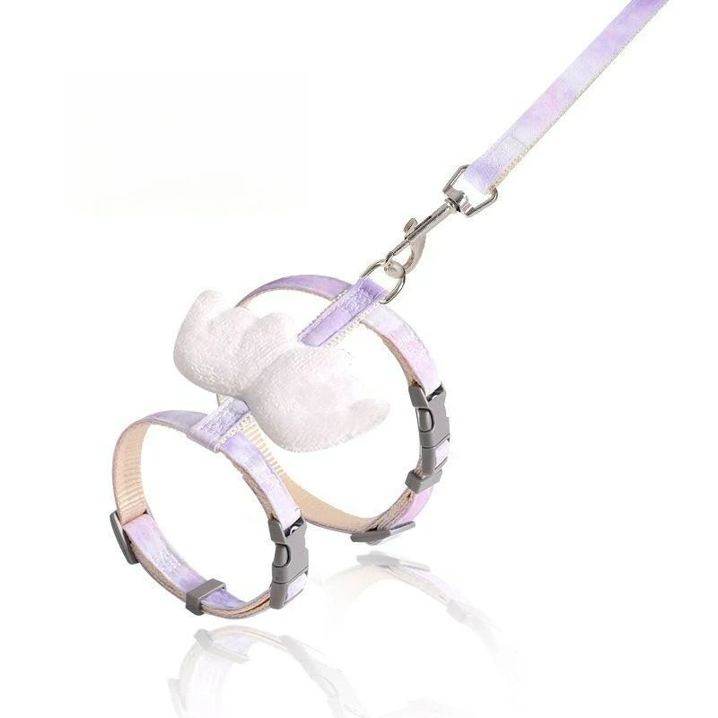 Pet Collars Cat Dog Harnesses and Leash Set with Angel Wing Back Daily Walking for Kitten Escape-Proof Outdoor Dogs Accessories