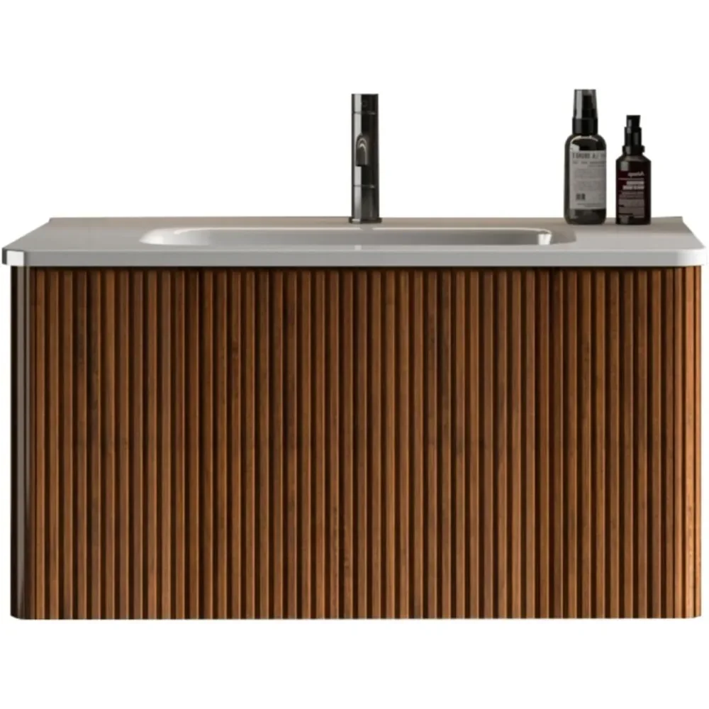30" Bathroom Vanity Sink Combo Single Sink Wall Mounted Bathroom Cabinet  with Soft Close Drawers, Walnut 2