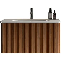 30" Bathroom Vanity Sink Combo Single Sink Wall Mounted Bathroom Cabinet  with Soft Close Drawers, Walnut 2