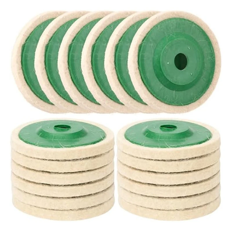 

18 Pack 4 Inch Round Wool Felt Disc Wheel Pad For 100 Angle Grinder, Buffing Polishing Buffer Bore Dia Green