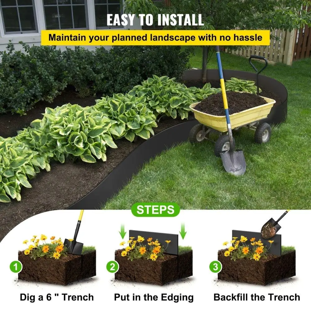 Landscape Edging Strip 10 Inch Depth x80ft Recycled HDPE Flexible Border Bender for Yard Garden Lawn Weed Blocker Black