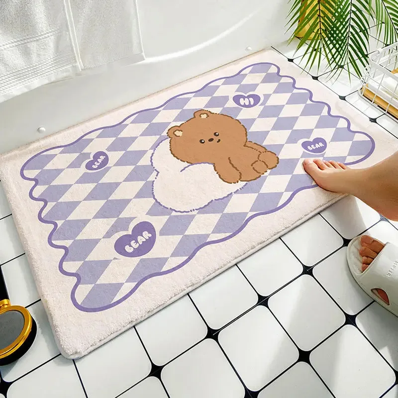 VIKAMA Cute Bear Pink Princess Bow Bathroom Rug Soft Non Slip Machine ...
