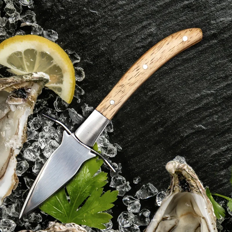 Wood Handle Oyster Knives Opener Stainless Steel Scallop Shell Shucking Cutter with Leather Case For Seafood Opener Tools seafood opener oyster knife