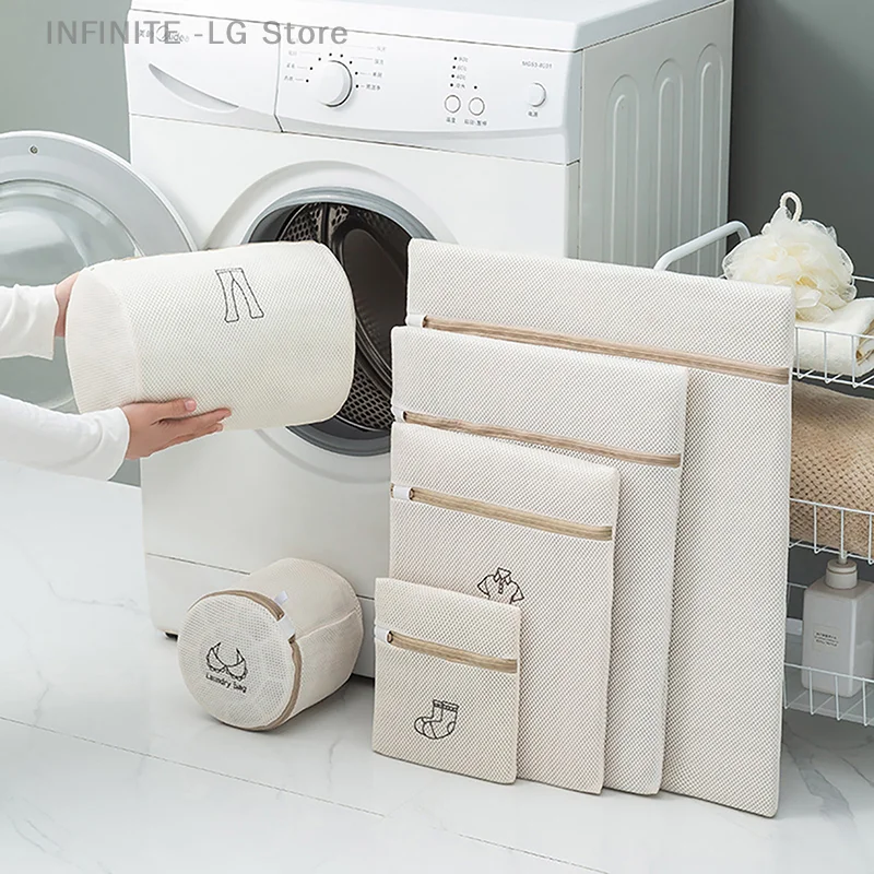 

6pcs/set Laundry Bag Fine Mesh Embroidery Print Laundry Pouch Household Clothes Cleaning Washing Bags For Washing Machines