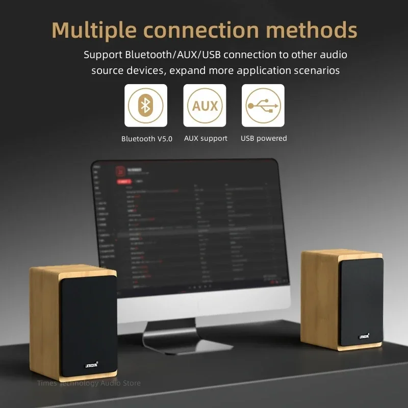 Wooden Multimedia HIFI Shock Stereo Heavy Bass Sound Box Home Mini Desktop Computer Bluetooth Speakers Active USB Wired 2.0