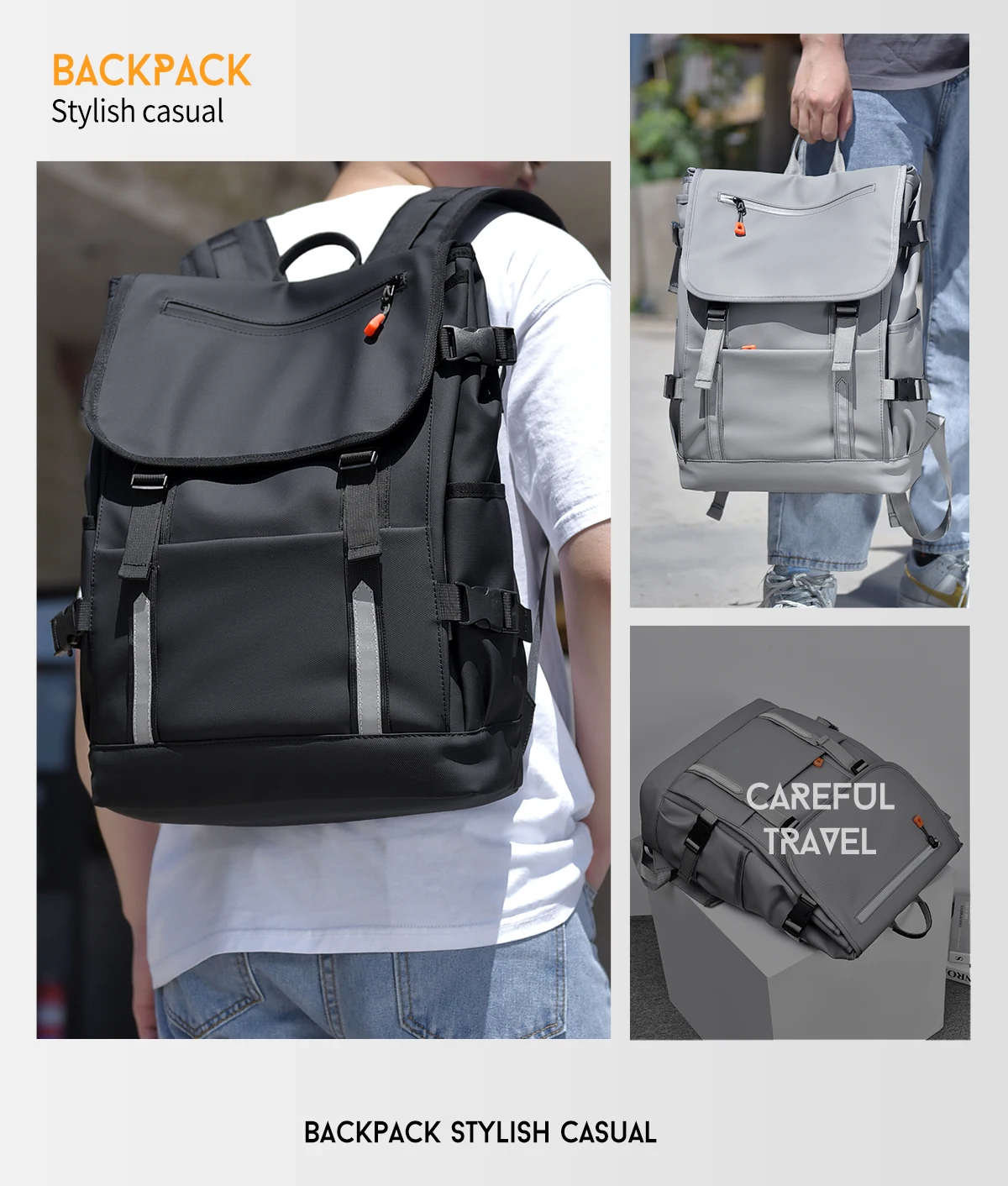 Wasserdichter Freizeitrucksack für Herren, große Kapazität, Umhängetasche mit reflektierenden Streifen, Rucksack mit mehreren Taschen – Detail 16