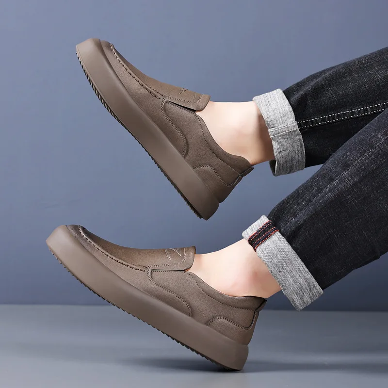 Men Retro Loafers Handmade Casual Leather Shoes Non-slip Sole Classic Sewing Comfortable Slip-on Spring Summer Work 3