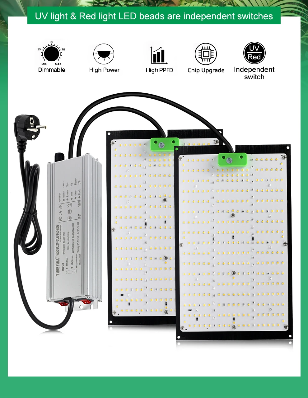 Pflanzenwachstumslampe 120W 240W Vollspektrum LED-Licht 4 Betriebsmodi mit Aufhängehaken für Indoor-Hydrokultur-Gewächshaus-Blumen – Detail 2