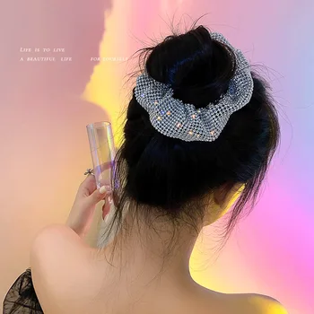 풀 라인스톤 스파클링 헤어 타이 로프, 포니테일 탄성 헤어 밴드, 여성용 스크런치, 파티 머리띠, 헤어 액세서리