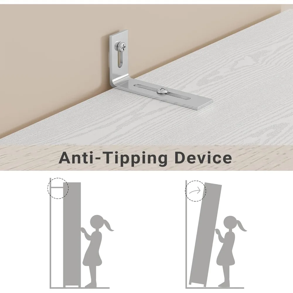 Wooden Storage Cabinet with Mirrored Doors, Drawers, and Shelves for Bedroom Organization